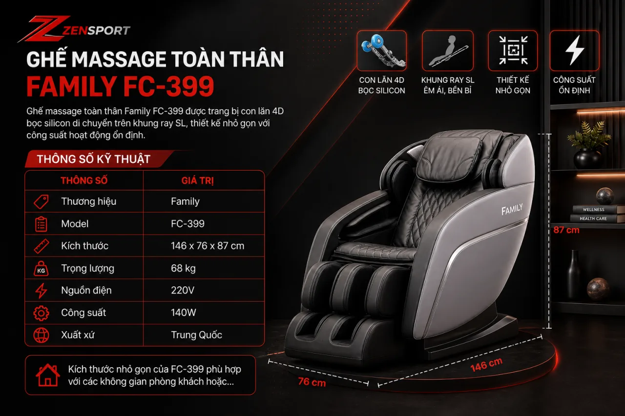Ghế massage toàn thân Family FC-399 có thông số kỹ thuật Ghế massage toàn thân Family FC-399 có thông số kỹ thuật