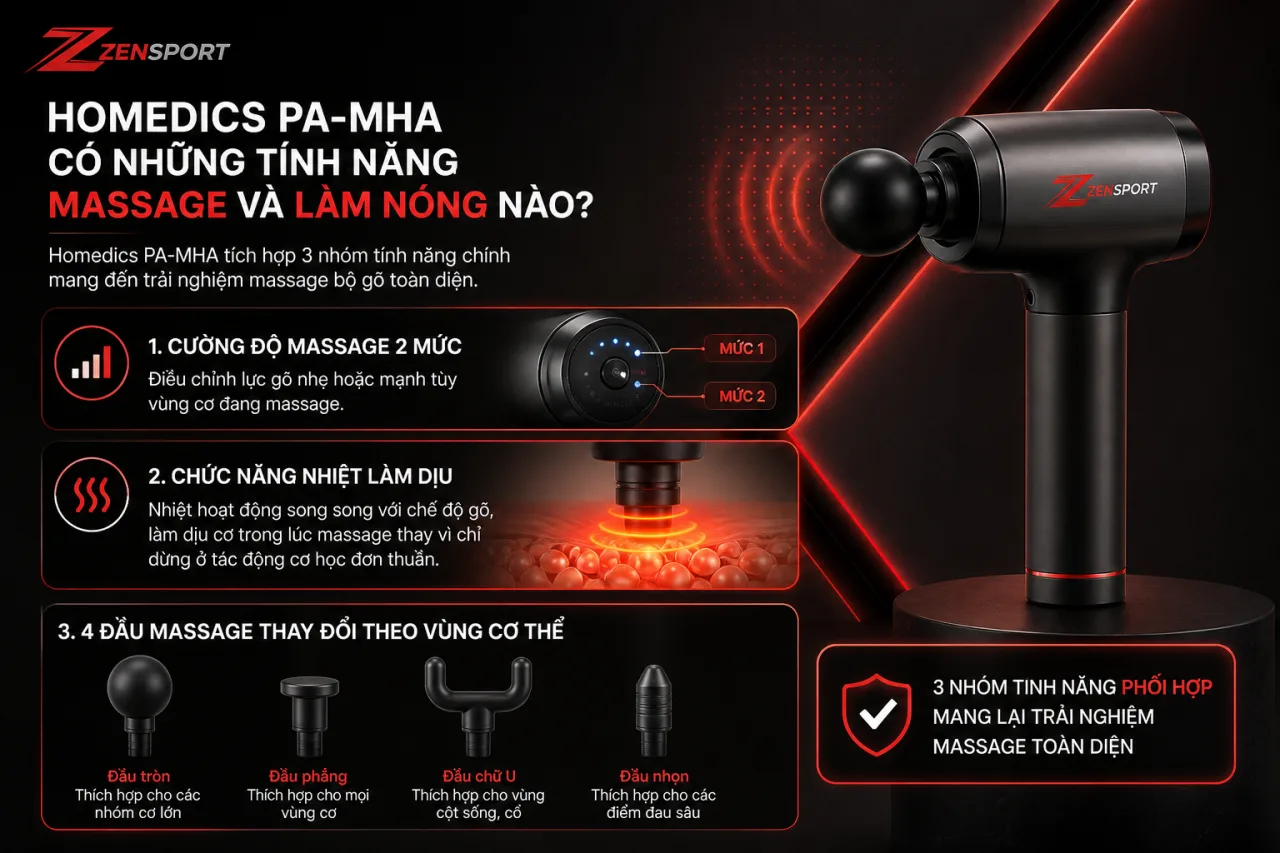 Homedics PA-MHA có những tính năng massage và làm nóng nào Homedics PA-MHA có những tính năng massage và làm nóng nào