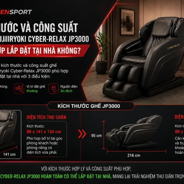 Kích thước và công suất của ghế Fujiiryoki Cyber-Relax JP3000 có phù hợp lắp đặt tại nhà
