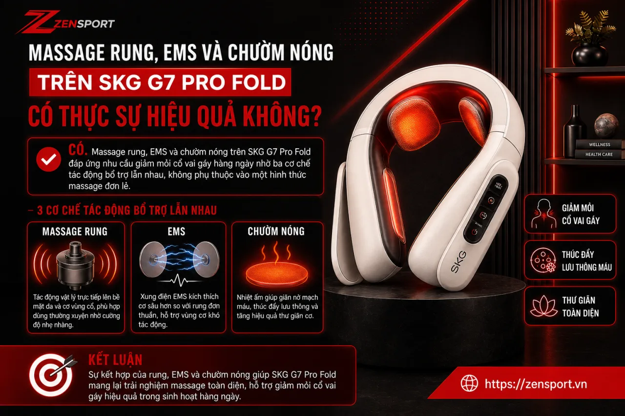 Massage rung, EMS và chườm nóng trên SKG G7 Pro Fold có thực sự hiệu quả Massage rung, EMS và chườm nóng trên SKG G7 Pro Fold có thực sự hiệu quả