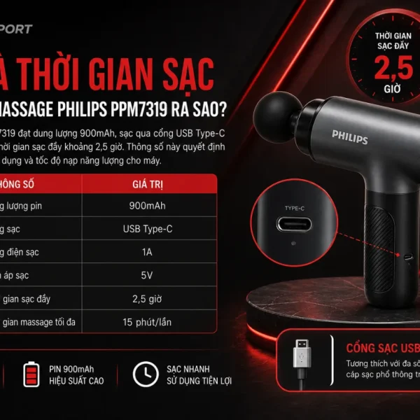 Pin Và Thời Gian Sạc Của Súng Massage Philips PPM7319