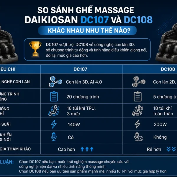 So sánh Ghế massage Daikiosan DC107 và DC108 khác nhau