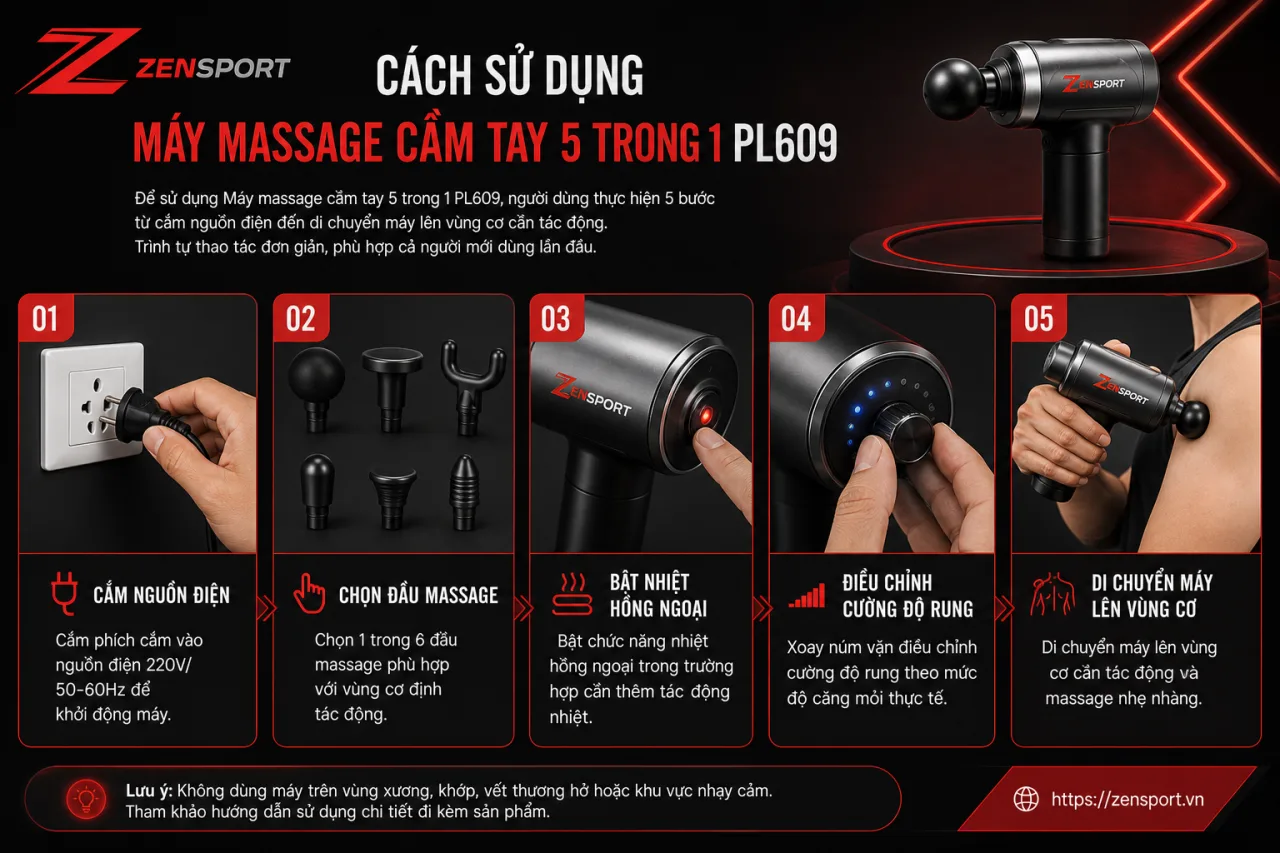 sử dụng Máy massage cầm tay 5 trong 1 PL609 Cách sử dụng Máy massage cầm tay 5 trong 1 PL609