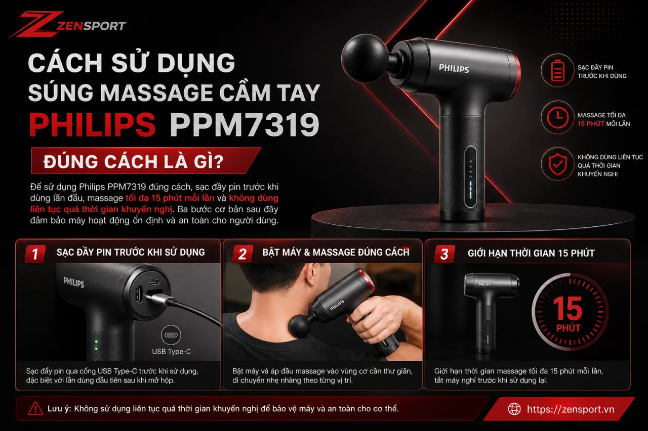 Sử Dụng Súng Massage Cầm Tay Philips PPM7319 Đúng Cách Sử Dụng Súng Massage Cầm Tay Philips PPM7319 Đúng Cách