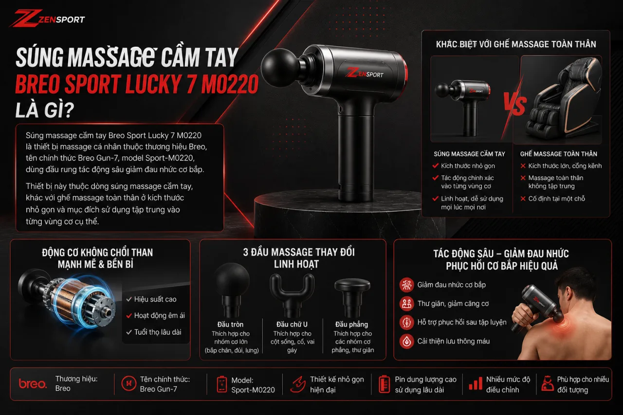 Súng massage cầm tay Breo Sport Lucky 7 M0220 Súng massage cầm tay Breo Sport Lucky 7 M0220