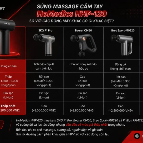 Súng massage cầm tay HoMedics HHP-120 so với các dòng máy massage cầm tay khác có gì khác biệt