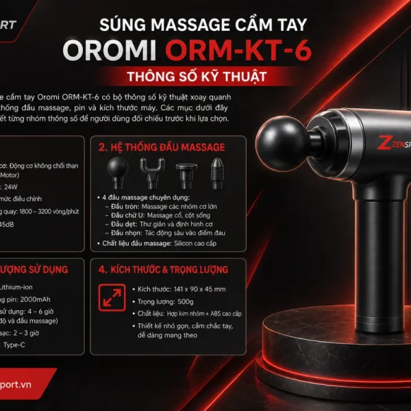 Súng massage cầm tay Oromi ORM-KT-6 có thông số kỹ thuật