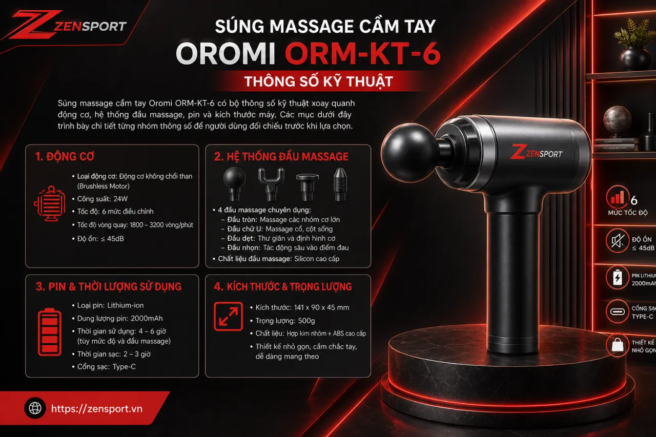 Súng massage cầm tay Oromi ORM-KT-6 có thông số kỹ thuật Súng massage cầm tay Oromi ORM-KT-6 có thông số kỹ thuật