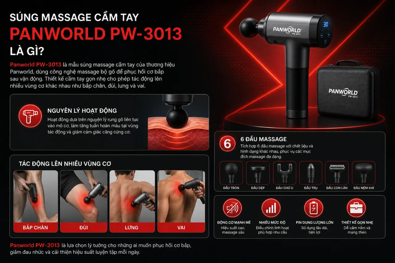 Súng massage cầm tay Panworld PW-3013 Súng massage cầm tay Panworld PW-3013