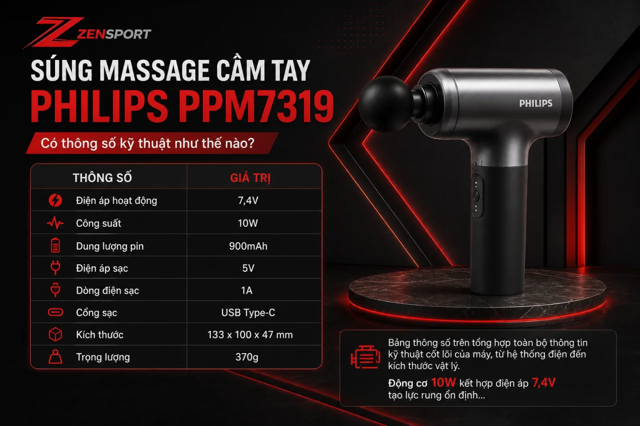 Súng Massage Cầm Tay Philips PPM7319 Có Thông Số Kỹ Thuật Súng Massage Cầm Tay Philips PPM7319 Có Thông Số Kỹ Thuật