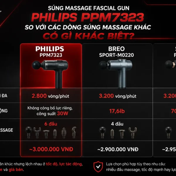 Súng massage Fascial Gun Philips PPM7323 so với các dòng súng massage khác có gì khác biệt