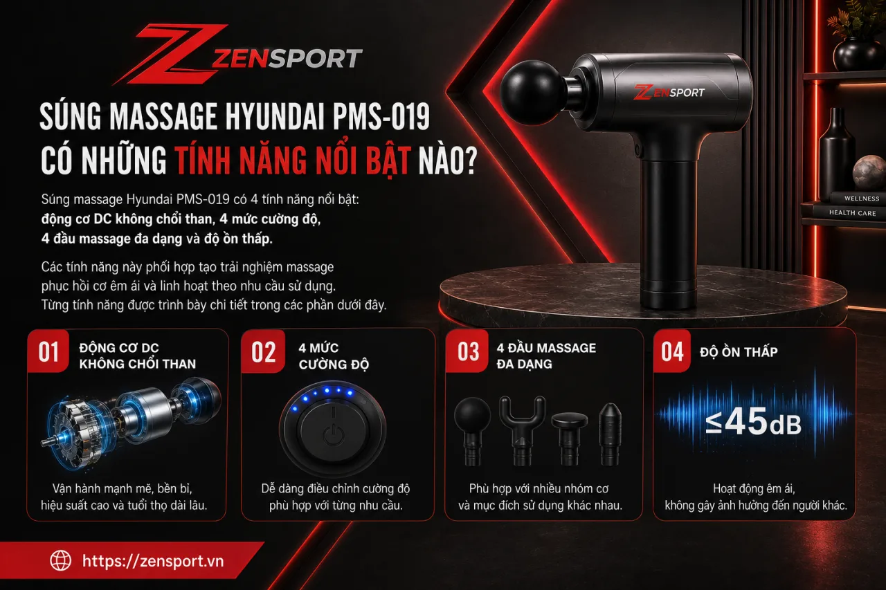 Súng massage Hyundai PMS-019 có những tính năng nổi bật nào Súng massage Hyundai PMS-019 có những tính năng nổi bật nào