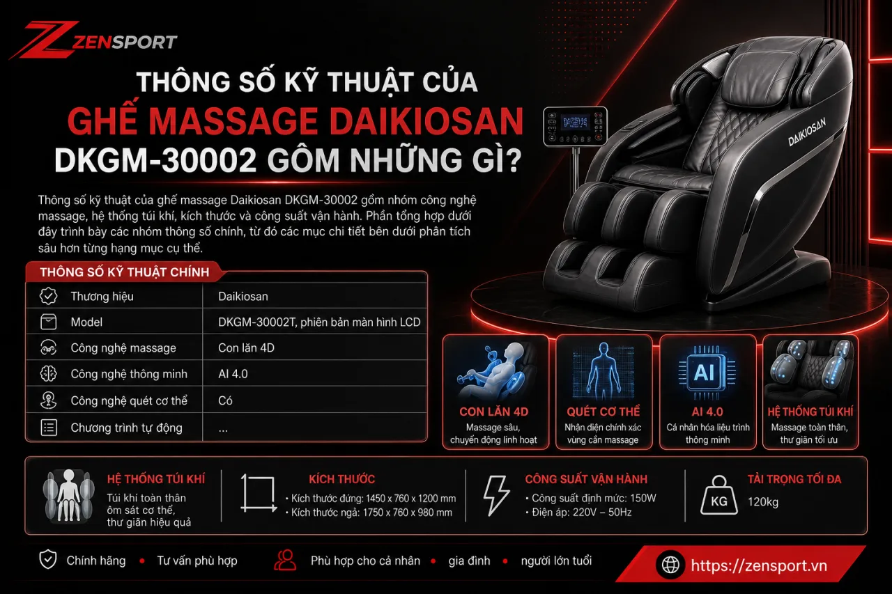 Thông Số Kỹ Thuật Của Ghế Massage Daikiosan DKGM-30002 Gồm Những Gì Thông Số Kỹ Thuật Của Ghế Massage Daikiosan DKGM-30002 Gồm Những Gì