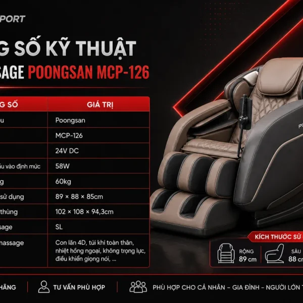 Thông số kỹ thuật của ghế massage Poongsan MCP-126