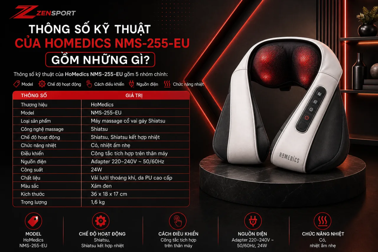 Thông Số Kỹ Thuật Của HoMedics NMS-255-EU Gồm Những Gì Thông Số Kỹ Thuật Của HoMedics NMS-255-EU Gồm Những Gì