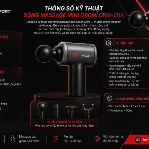 Thông số kỹ thuật của súng massage mini Oromi ORM-J11A gồm những gì