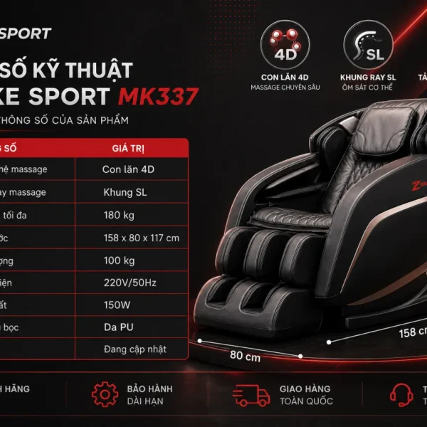 Thông số kỹ thuật Ghế massage cao cấp Airbike Sport MK337 gồm những gì