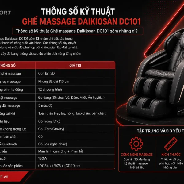 Thông số kỹ thuật Ghế massage Daikiosan DC101 gồm những gì