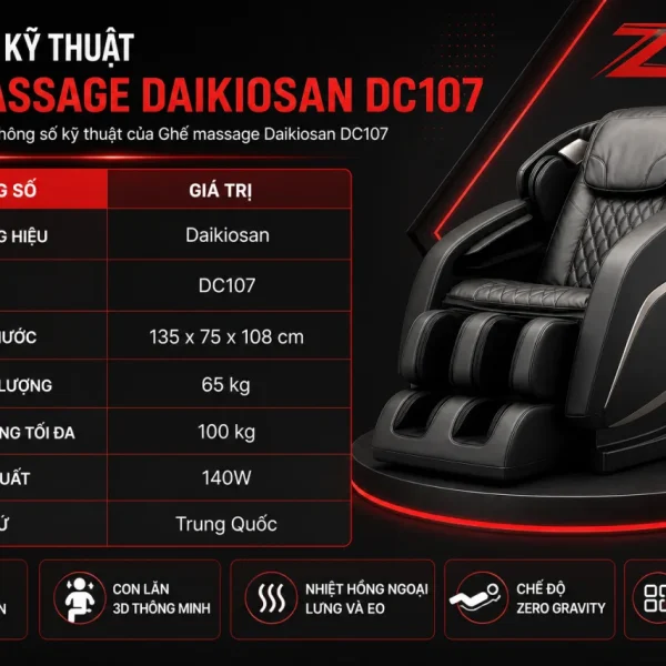 Thông số kỹ thuật Ghế massage Daikiosan DC107 gồm những gì