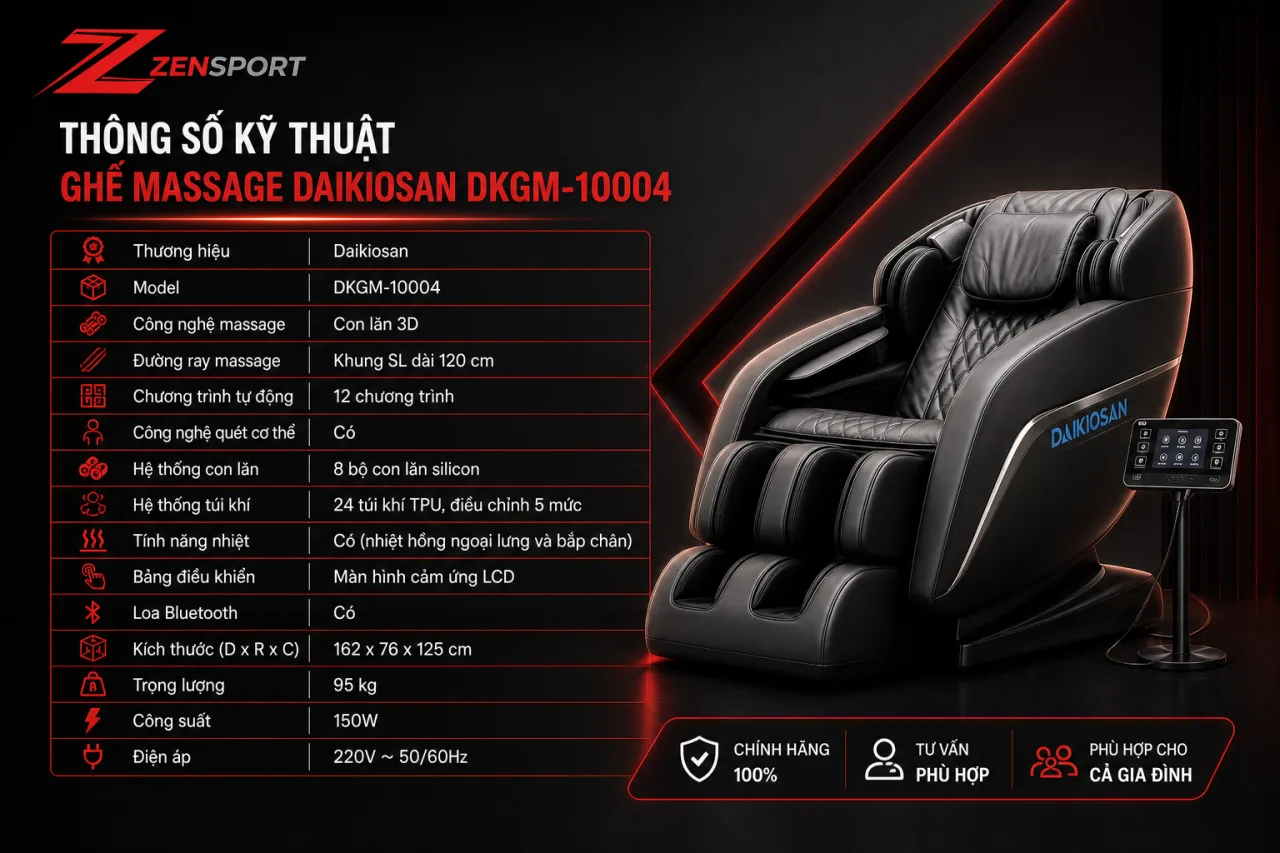 Thông số kỹ thuật Ghế massage Daikiosan DKGM-10004 gồm những gì Thông số kỹ thuật Ghế massage Daikiosan DKGM-10004 gồm những gì