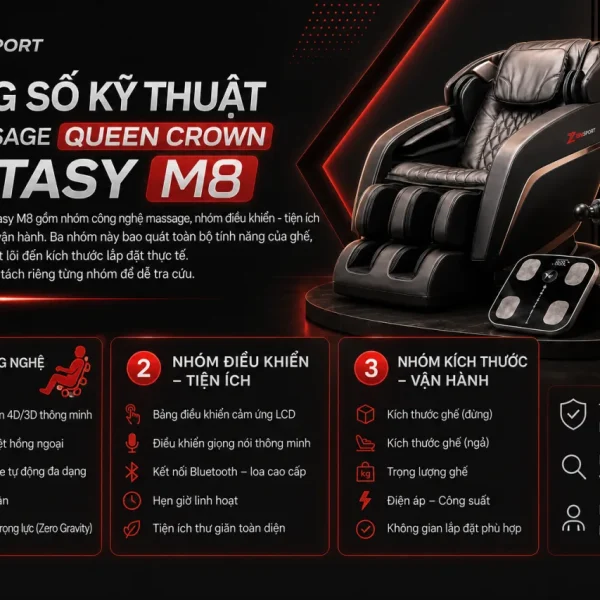Thông Số Kỹ Thuật Ghế Massage Queen Crown Fantasy M8 Gồm Những Gì