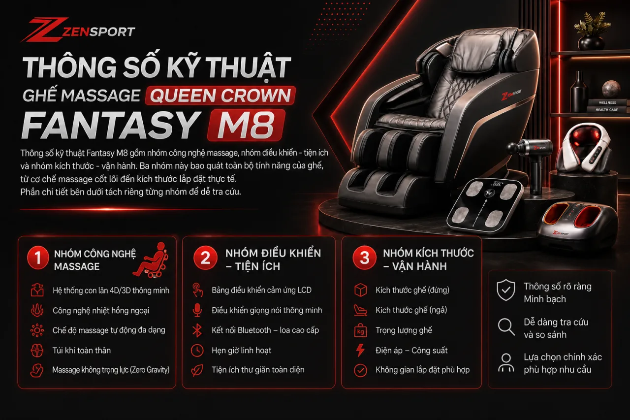 Thông Số Kỹ Thuật Ghế Massage Queen Crown Fantasy M8 Gồm Những Gì Thông Số Kỹ Thuật Ghế Massage Queen Crown Fantasy M8 Gồm Những Gì
