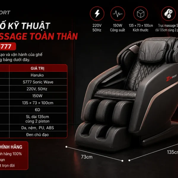 Thông số kỹ thuật Ghế massage toàn thân Haruko S777 gồm những gì