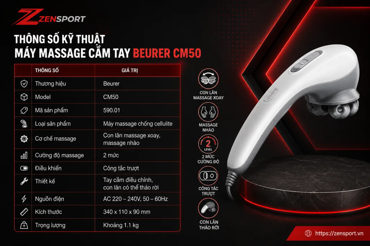 Thông số kỹ thuật Máy massage cầm tay Beurer CM50 gồm những gì Thông số kỹ thuật Máy massage cầm tay Beurer CM50 gồm những gì