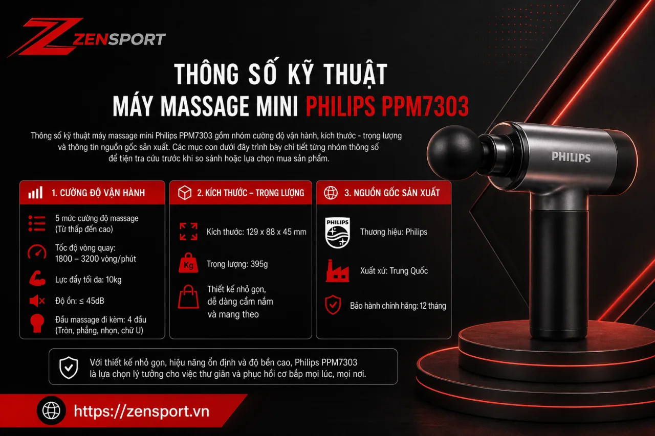 Thông số kỹ thuật máy massage mini Philips PPM7303 gồm những gì Thông số kỹ thuật máy massage mini Philips PPM7303 gồm những gì