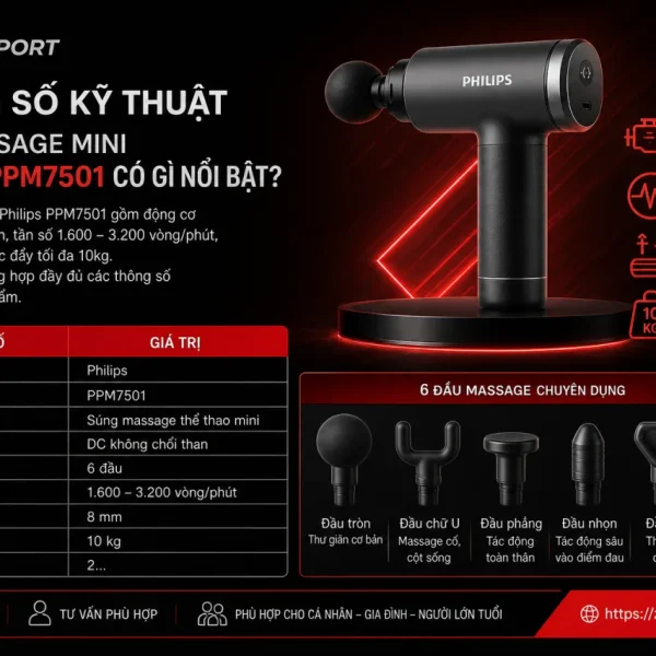 Thông số kỹ thuật Máy massage mini Philips PPM7501 có gì nổi bật