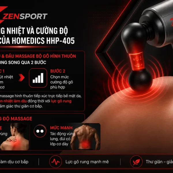 Tính năng nhiệt và cường độ massage của Homedics HHP-405 hoạt động