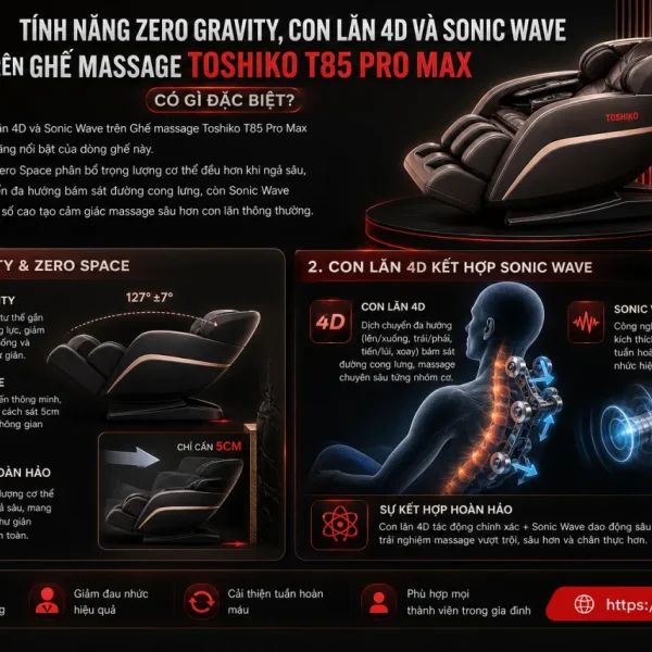 Tính năng Zero Gravity, con lăn 4D và Sonic Wave trên Ghế massage Toshiko T85 Pro Max có gì đặc biệt