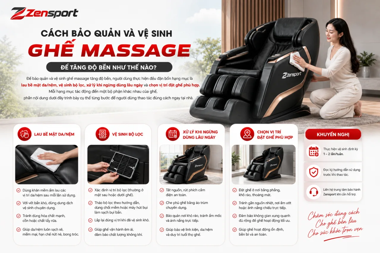 bảo quản và vệ sinh ghế massage để tăng độ bền