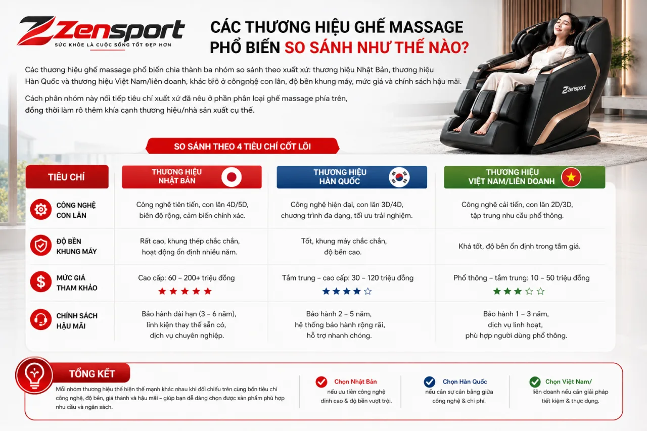 Các Thương Hiệu Ghế Massage Phổ Biến So Sánh Các Thương Hiệu Ghế Massage Phổ Biến So Sánh