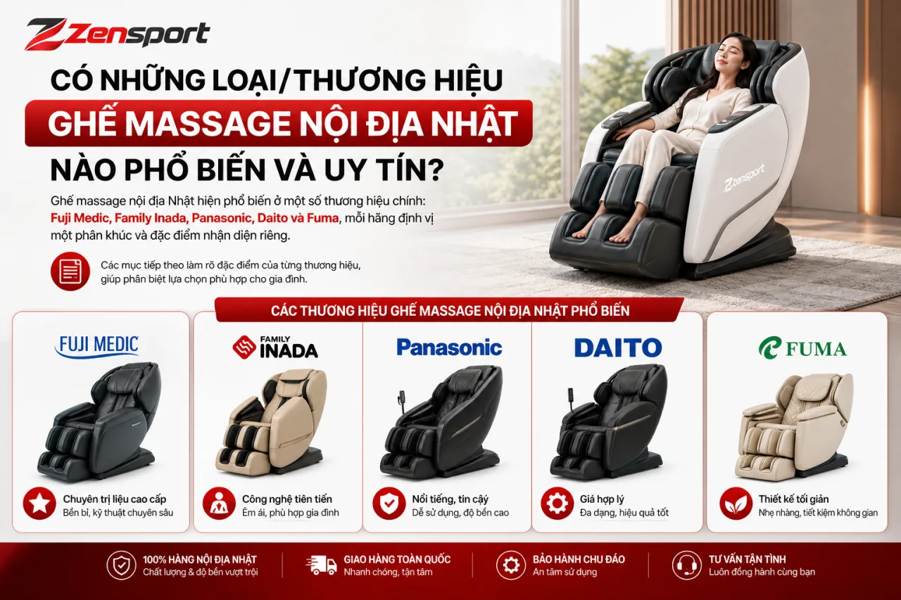Có những loại/thương hiệu ghế massage nội địa Nhật nào phổ biến và uy tín Có những loại/thương hiệu ghế massage nội địa Nhật nào phổ biến và uy tín