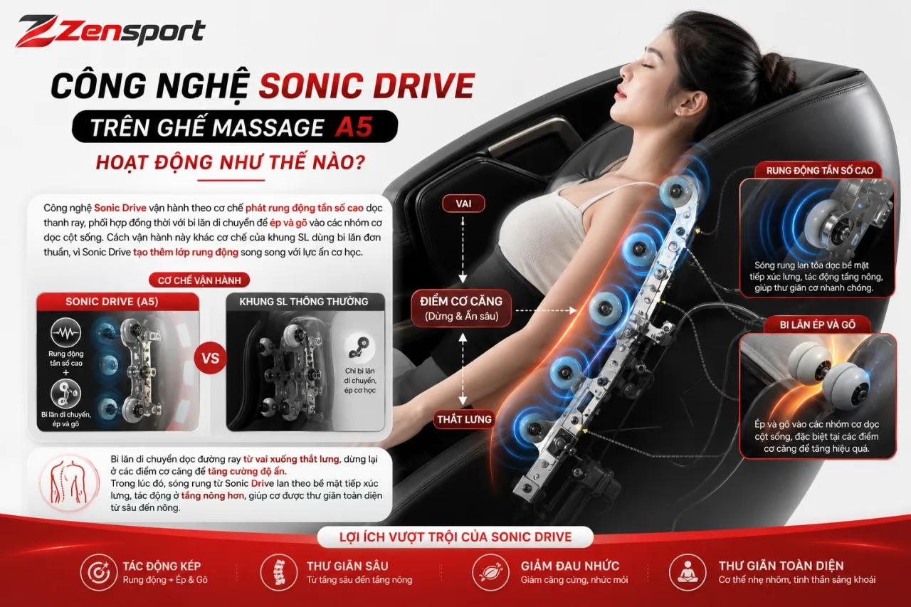 Công nghệ Sonic Drive trên ghế massage A5 hoạt động Công nghệ Sonic Drive trên ghế massage A5 hoạt động
