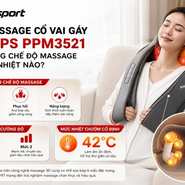 Đai massage cổ vai gáy Philips PPM3521 có những chế độ massage và mức nhiệt nào