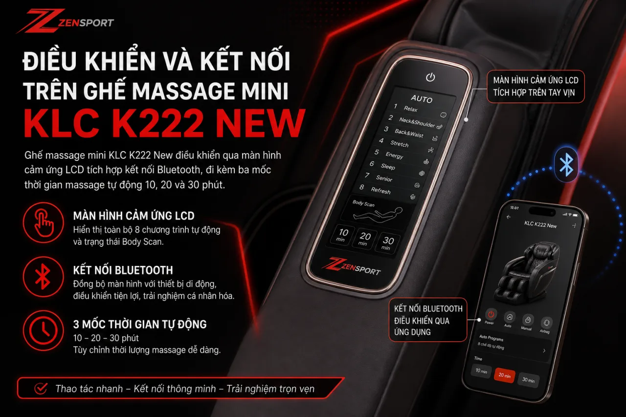 Điều khiển và kết nối trên Ghế massage mini KLC K222 New Điều khiển và kết nối trên Ghế massage mini KLC K222 New