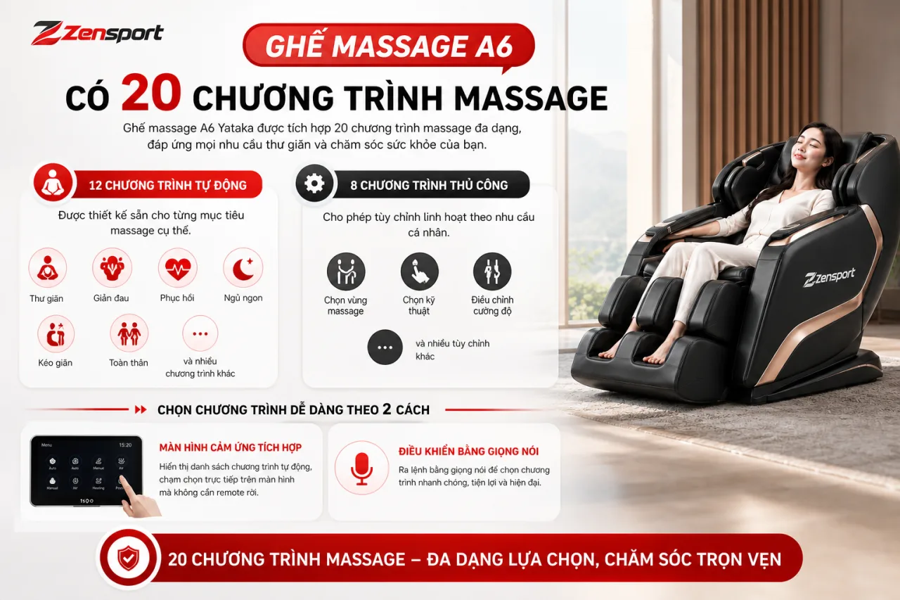 Ghế massage A6 có bao nhiêu chương trình massage Ghế massage A6 có bao nhiêu chương trình massage