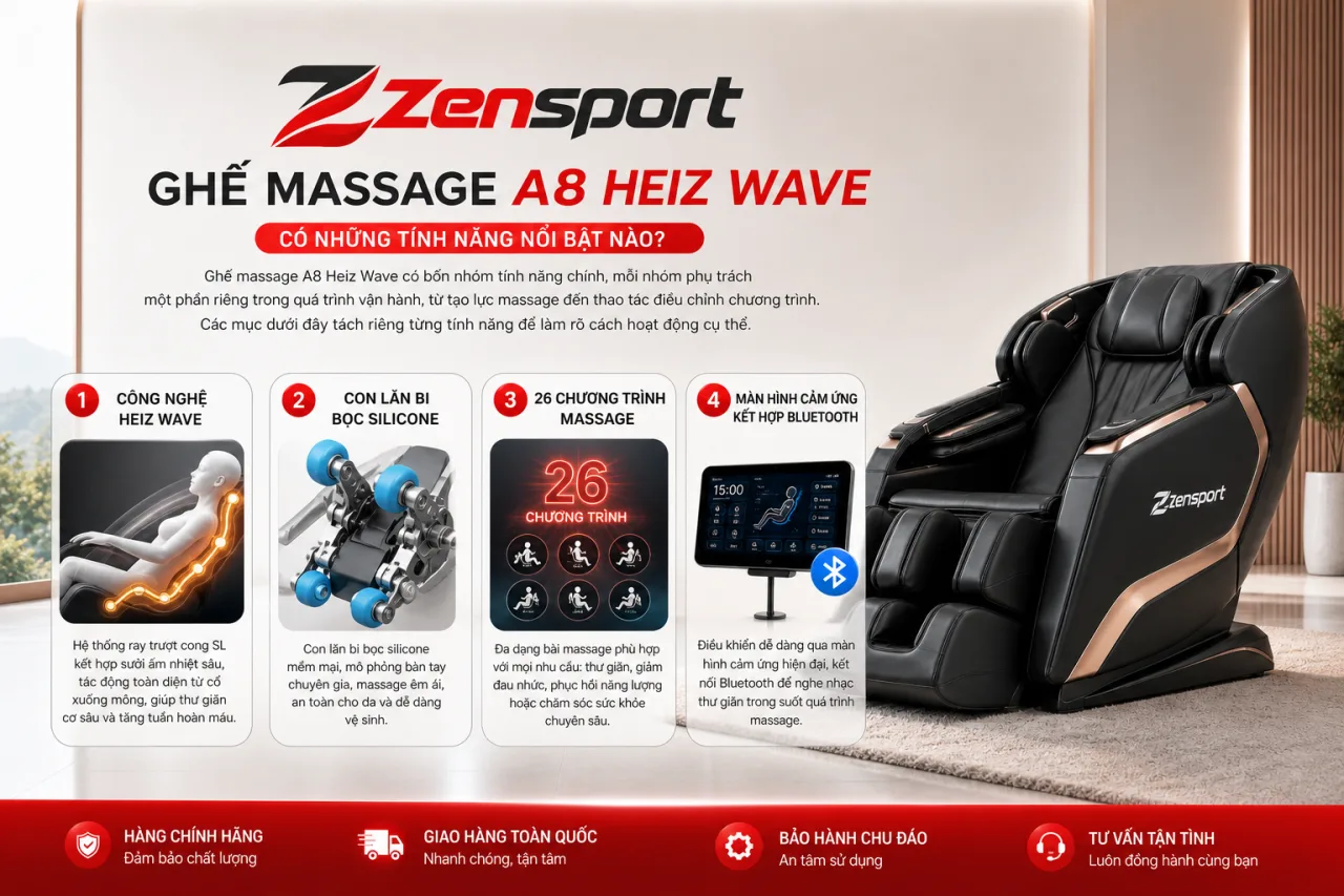 Ghế massage A8 Heiz Wave có những tính năng nổi bật nào Ghế massage A8 Heiz Wave có những tính năng nổi bật nào