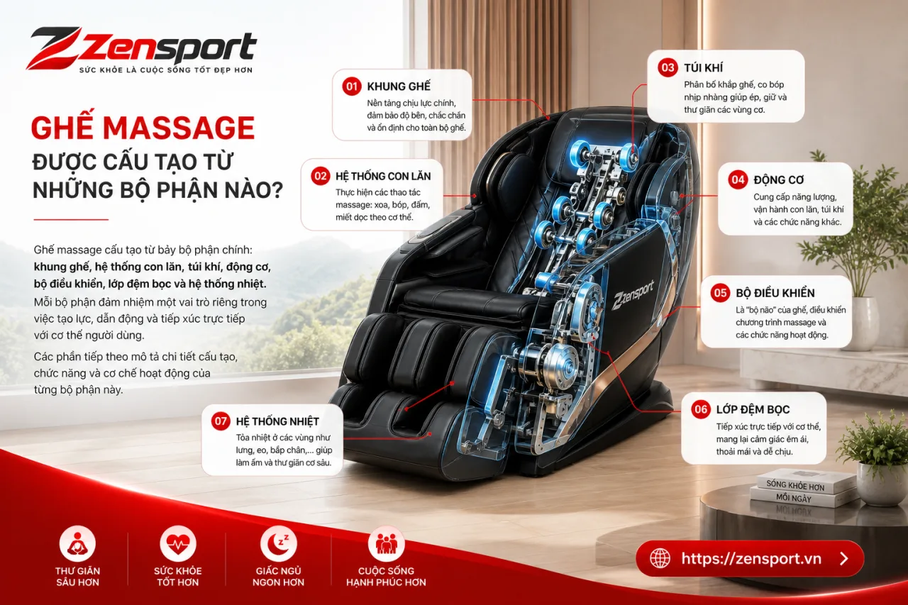Ghế massage được cấu tạo từ những bộ phận nào Ghế massage được cấu tạo từ những bộ phận nào