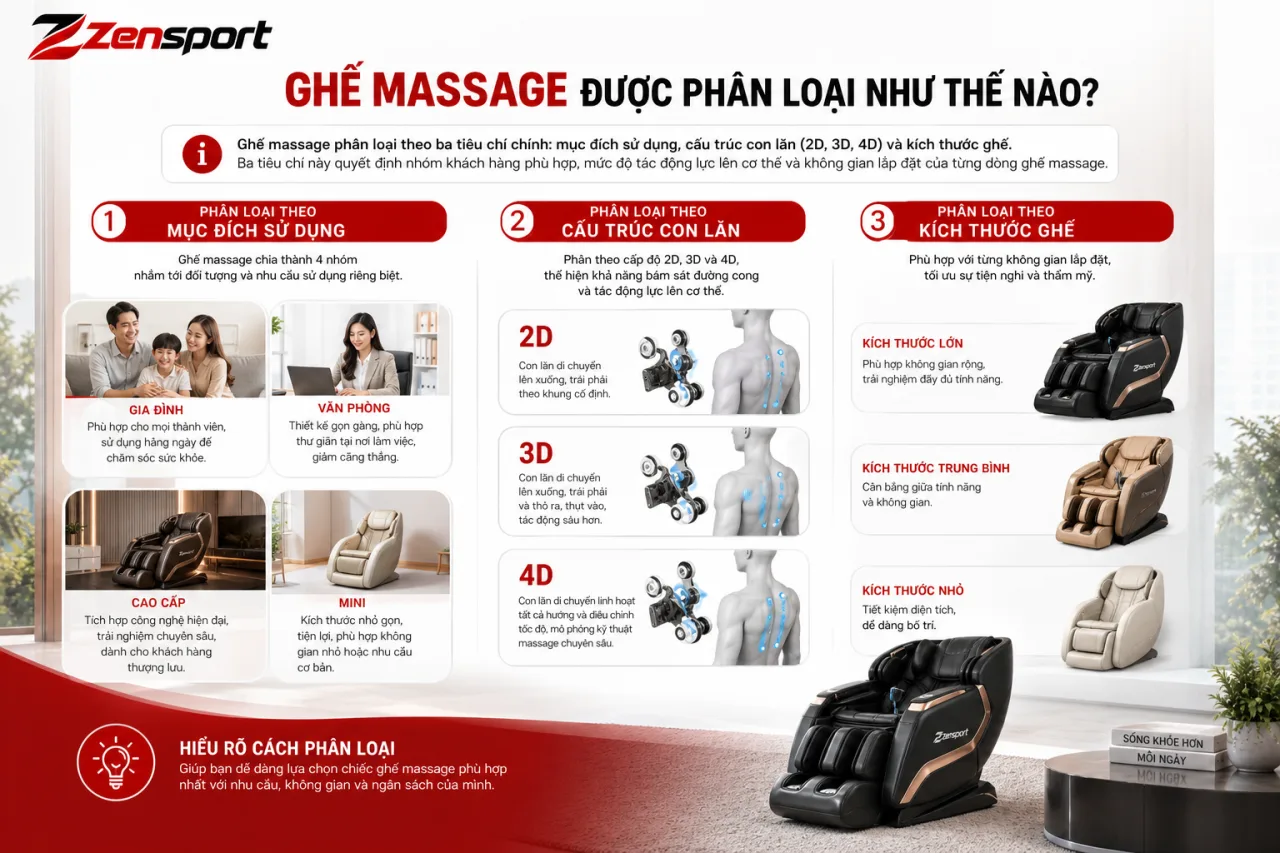 Ghế massage được phân loại Ghế massage được phân loại