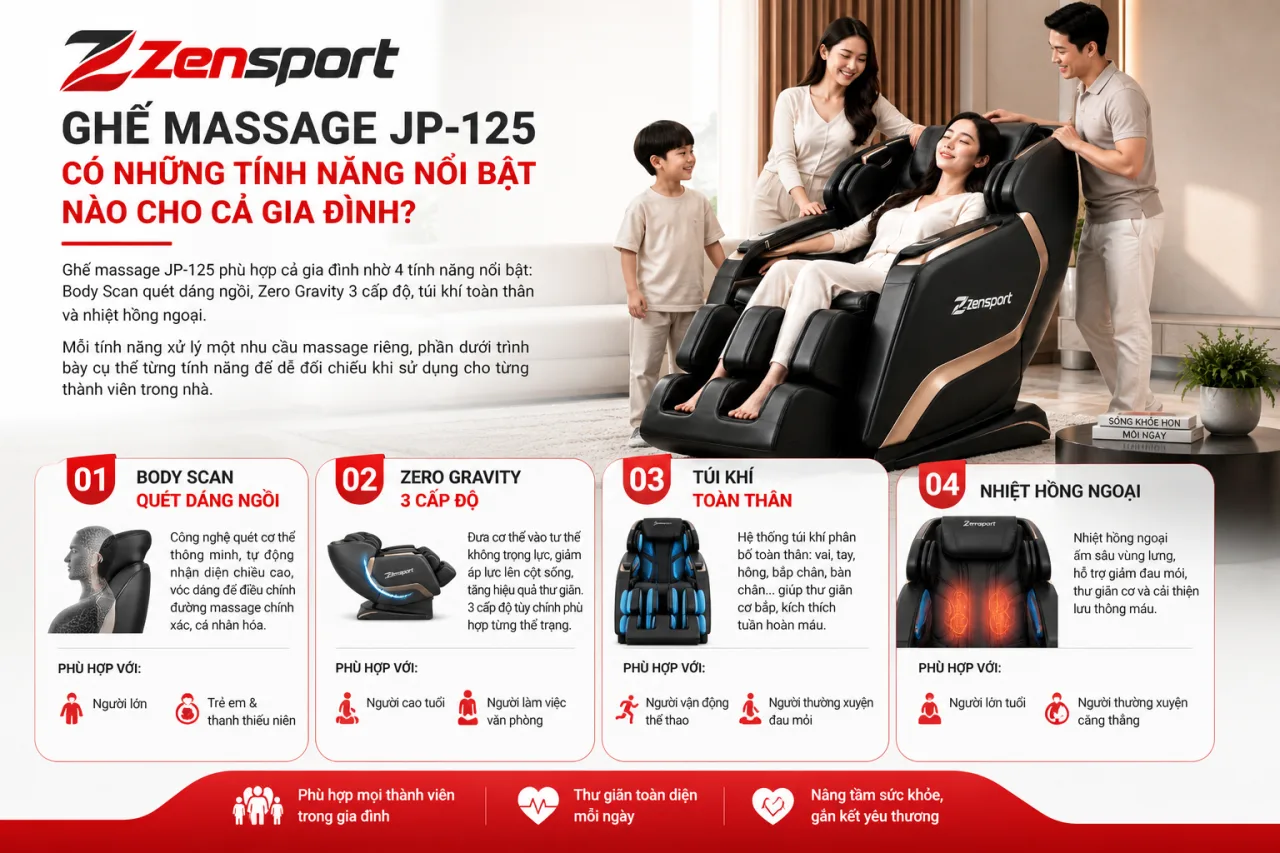 Ghế Massage JP-125 Có Những Tính Năng Nổi Bật Nào Cho Cả Gia Đình Ghế Massage JP-125 Có Những Tính Năng Nổi Bật Nào Cho Cả Gia Đình