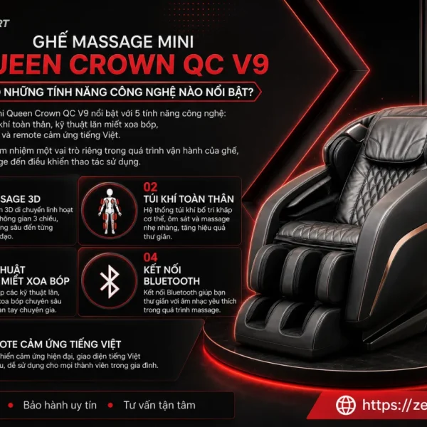 Ghế massage mini Queen Crown QC V9 có những tính năng công nghệ nào nổi bật