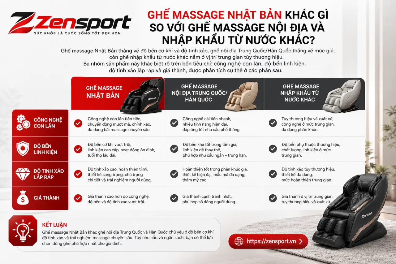 Ghế massage Nhật Bản khác gì so với ghế massage nội địa và nhập khẩu từ nước khác