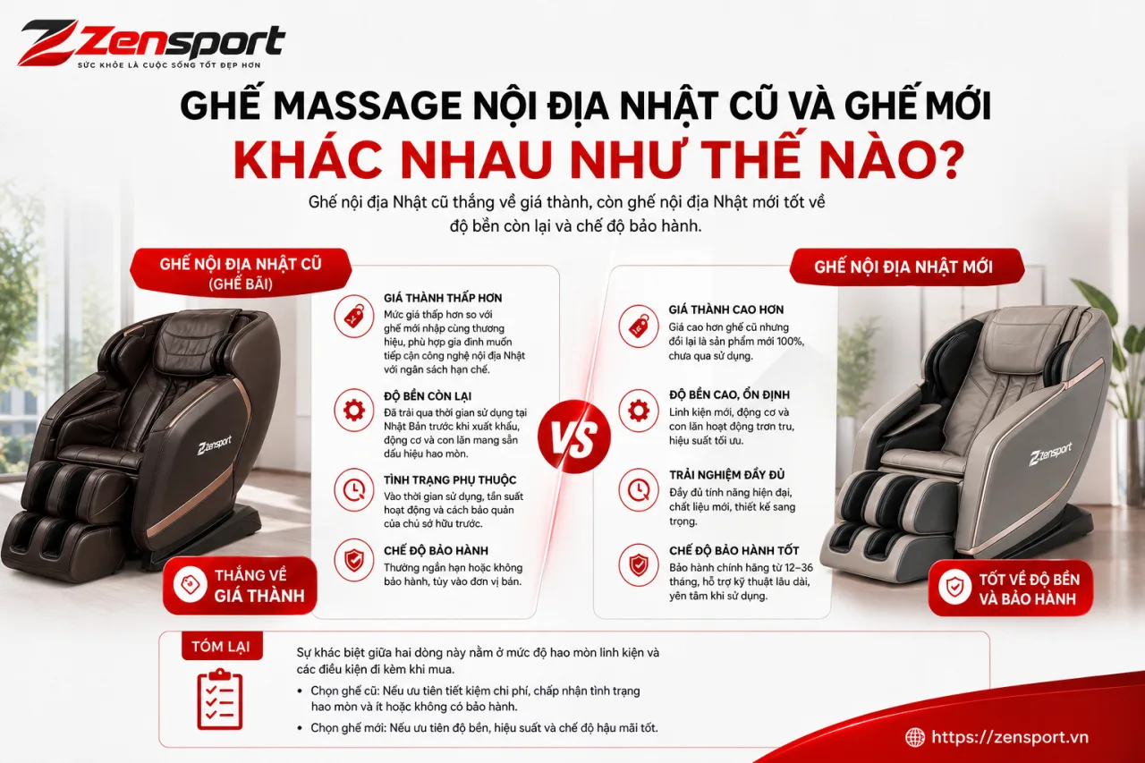 Ghế massage nội địa Nhật cũ và ghế mới khác nhau Ghế massage nội địa Nhật cũ và ghế mới khác nhau
