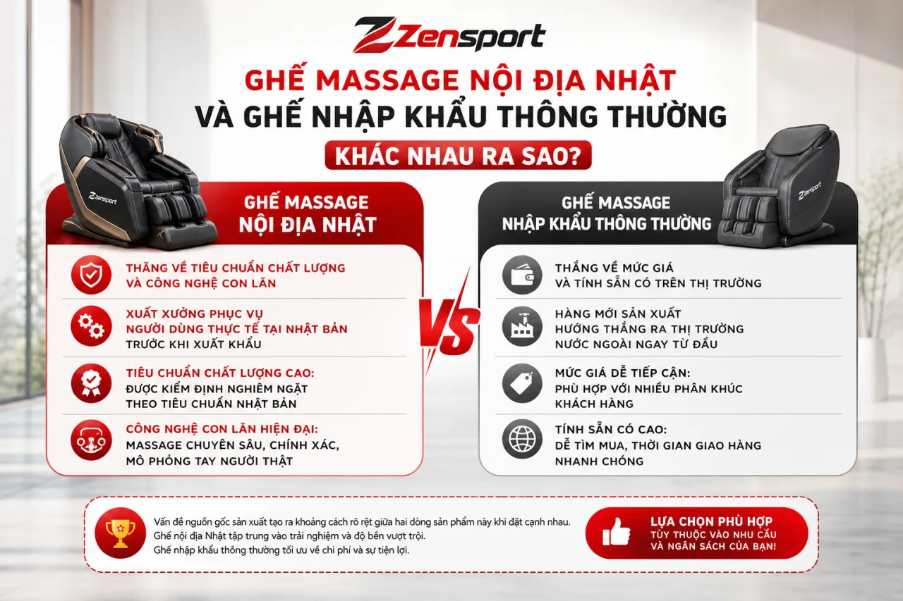 Ghế massage nội địa Nhật và ghế nhập khẩu thông thường khác nhau Ghế massage nội địa Nhật và ghế nhập khẩu thông thường khác nhau
