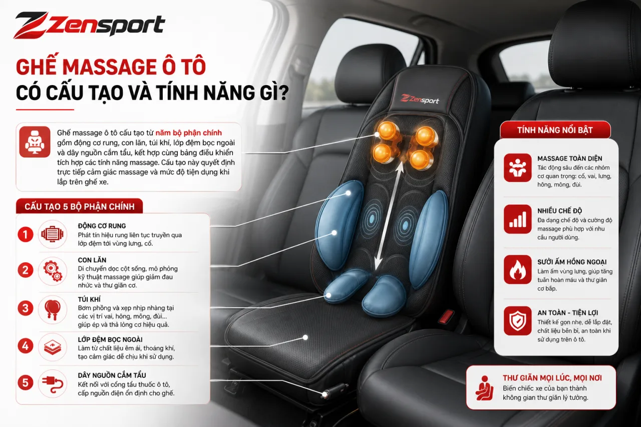 Ghế massage ô tô có cấu tạo và tính năng gì