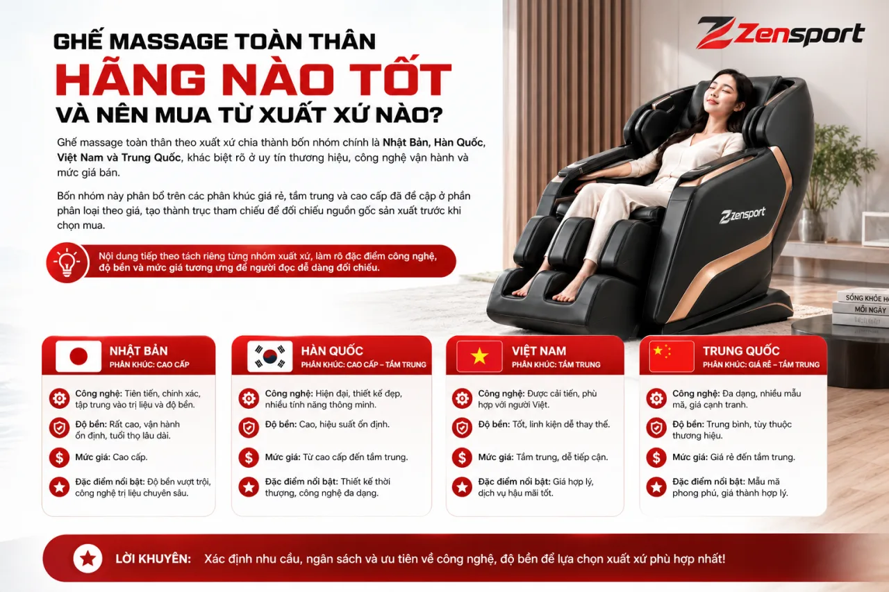 Ghế massage toàn thân hãng nào tốt và nên mua từ xuất xứ nào Ghế massage toàn thân hãng nào tốt và nên mua từ xuất xứ nào