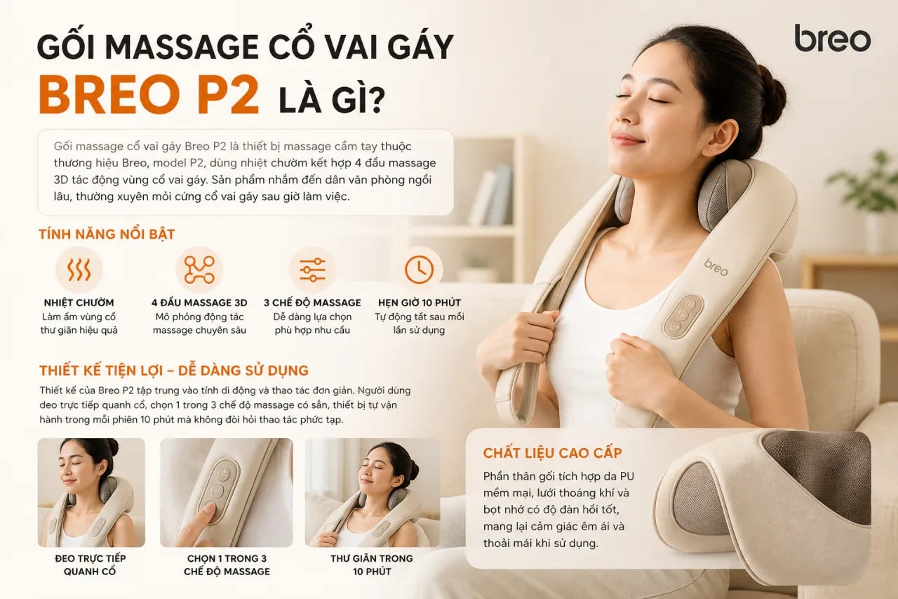 Gối Massage Cổ Vai Gáy Breo P2 Gối Massage Cổ Vai Gáy Breo P2